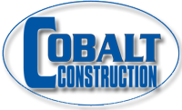 A blue and white logo for cobalt construction.